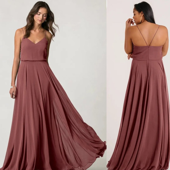 Jenny Yoo Inesse Chiffon Bridesmaid Gown in Cinnamon Rose Size 0 - Picture 1 of 5